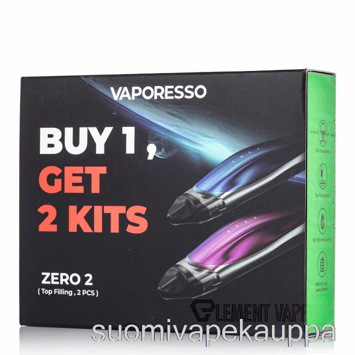 Vape Box Vaporesso Zero 2 Pod System 2-pack Promootio Musta Sininen + Musta Violetti